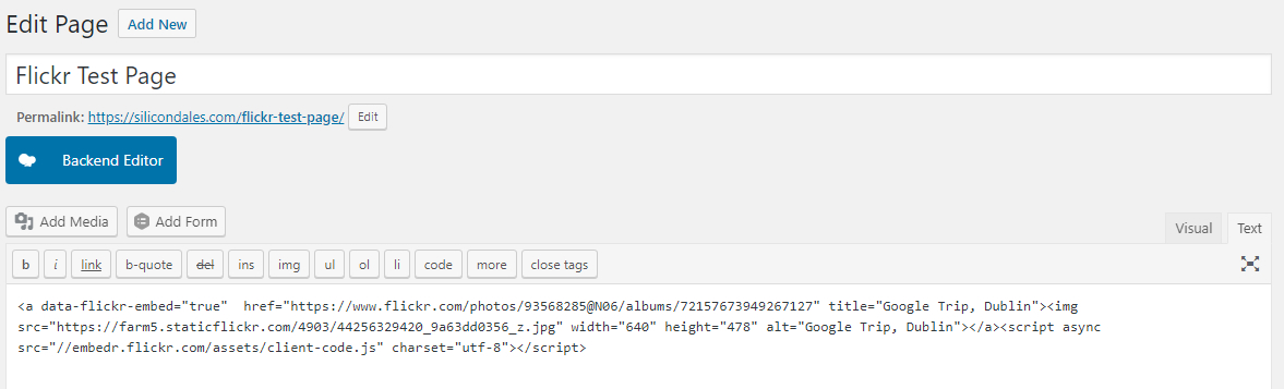Pasting Flickr embed code into WordPress