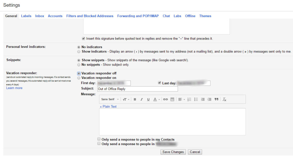 Vacation Responder in Google Workspace's email