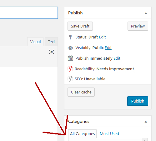 Category selection options in posts page WordPress