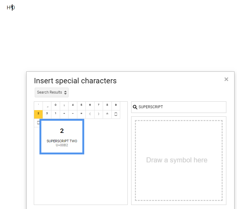 special characters superscript in google
